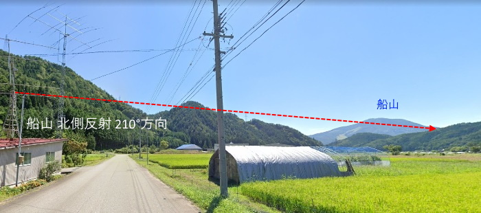 船山 北側反射 210°方向