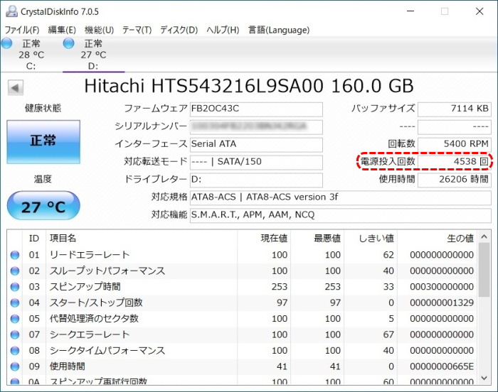 Dドライブ HDD 160GB Diskinfo