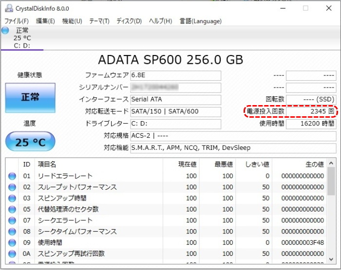 Let's note SSD 256GB Diskinfo